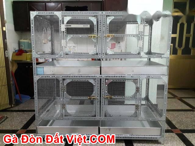 Chuồng gà bằng sắt V lỗ gồm thanh hấng phân nước thải và cửa lưới mắt cáo.